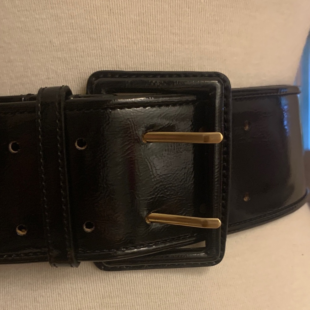 ANN TAYLOR BOLD WIDE BLACK PATENT LEATHER BELT VINTAGE BELT